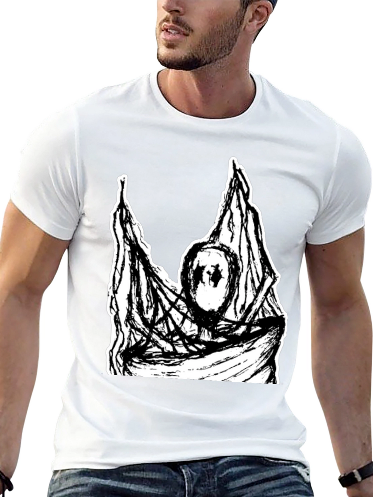 Black T-Shirt with Abstract Graphic Print