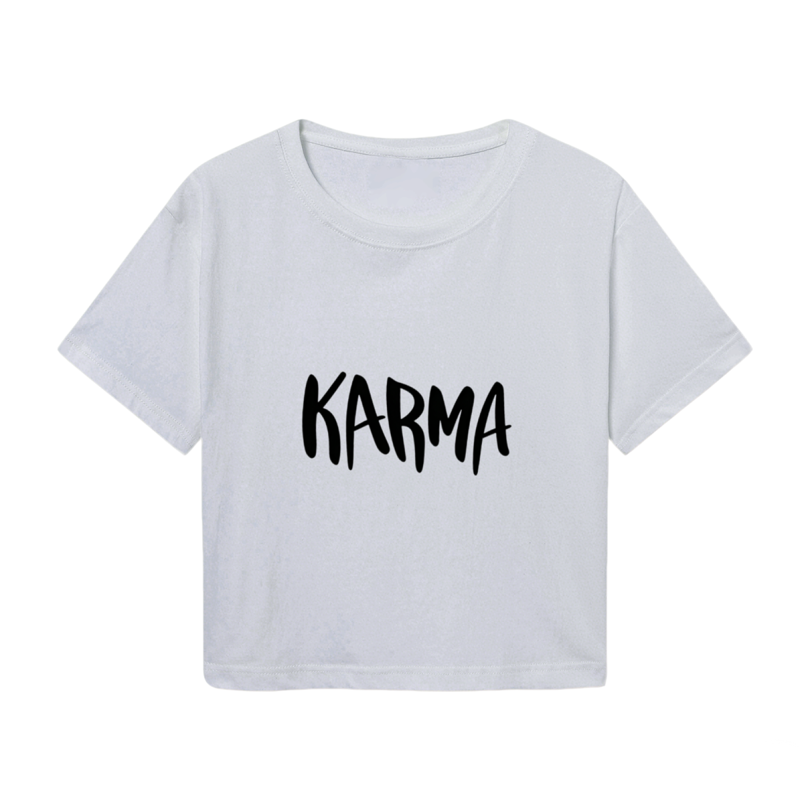 Bold Handwritten KARMA Light Gray Crop Top ¨C Minimal Trendy Daily Streetwear Cropped Tee