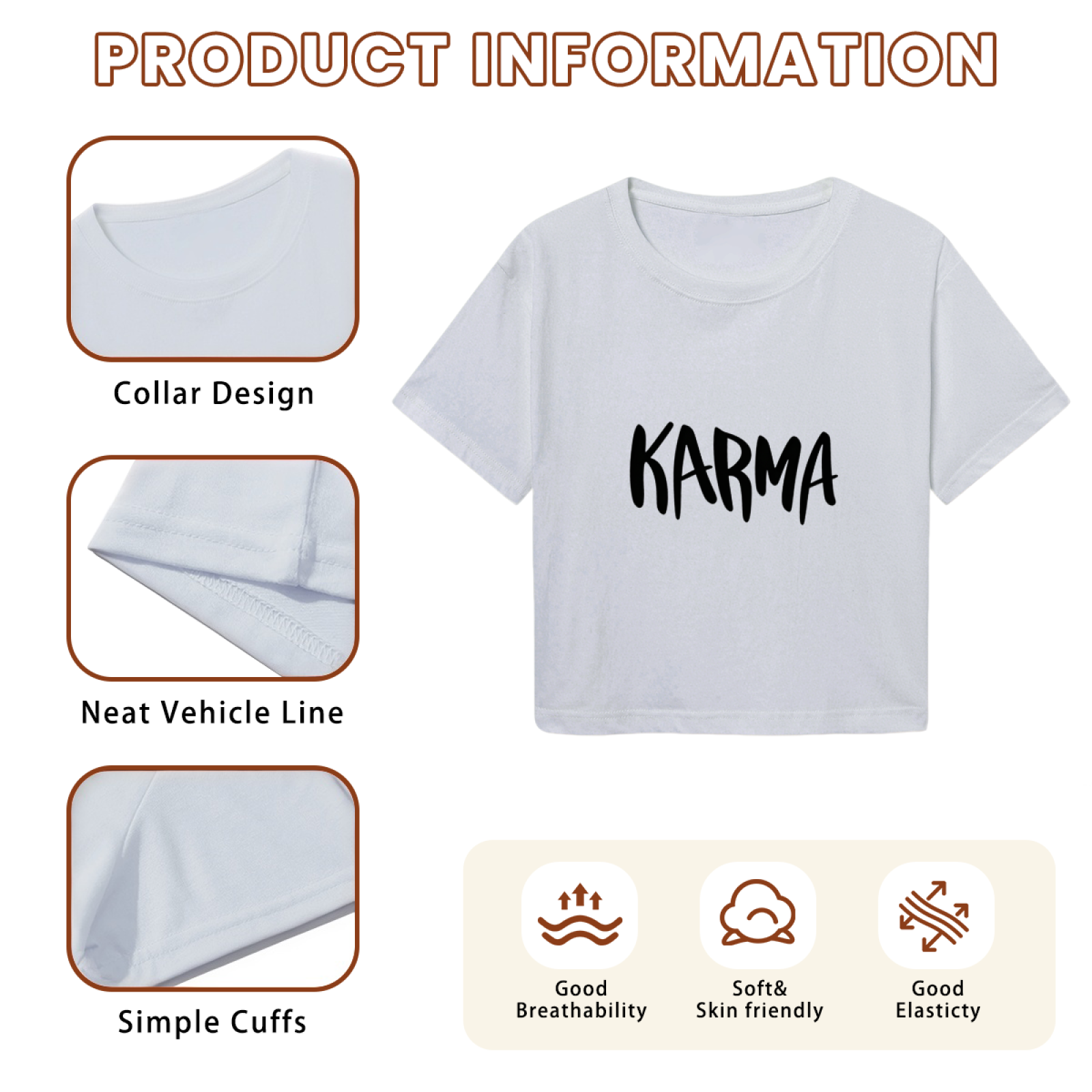 Bold Handwritten KARMA Light Gray Crop Top ¨C Minimal Trendy Daily Streetwear Cropped Tee