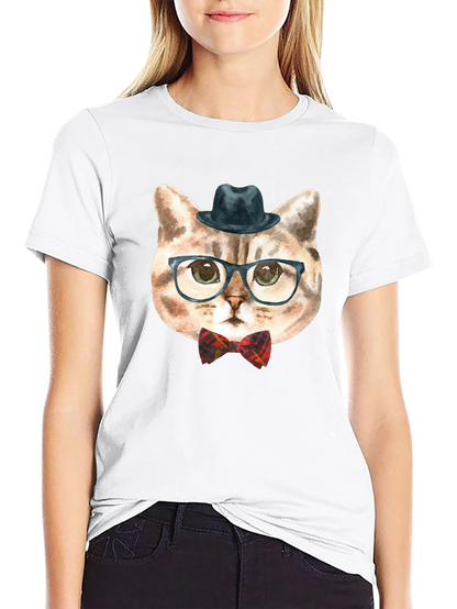 Hipster Cat Graphic Tee - Funny Novelty T-Shirt