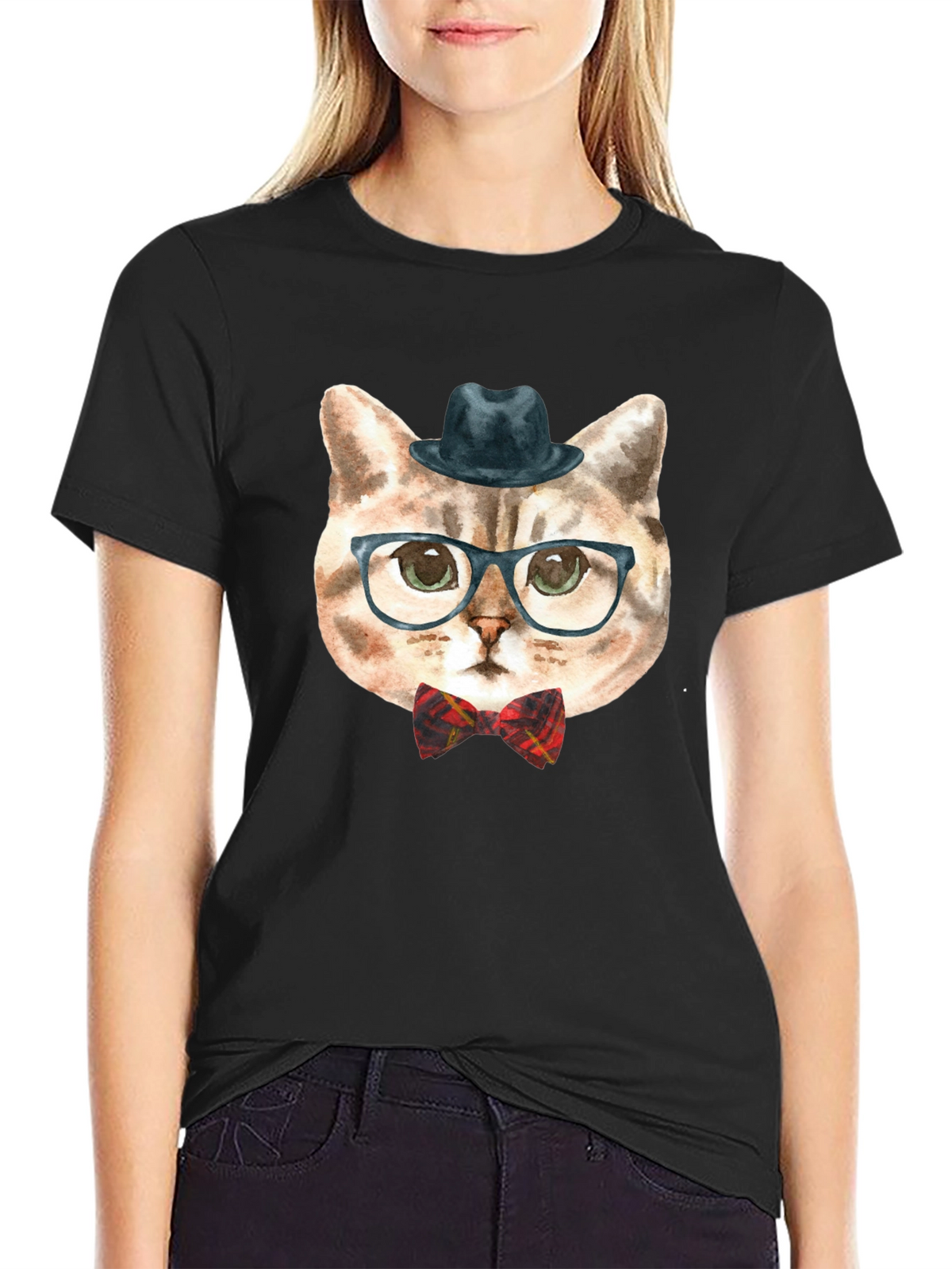 Hipster Cat Graphic Tee - Funny Novelty T-Shirt