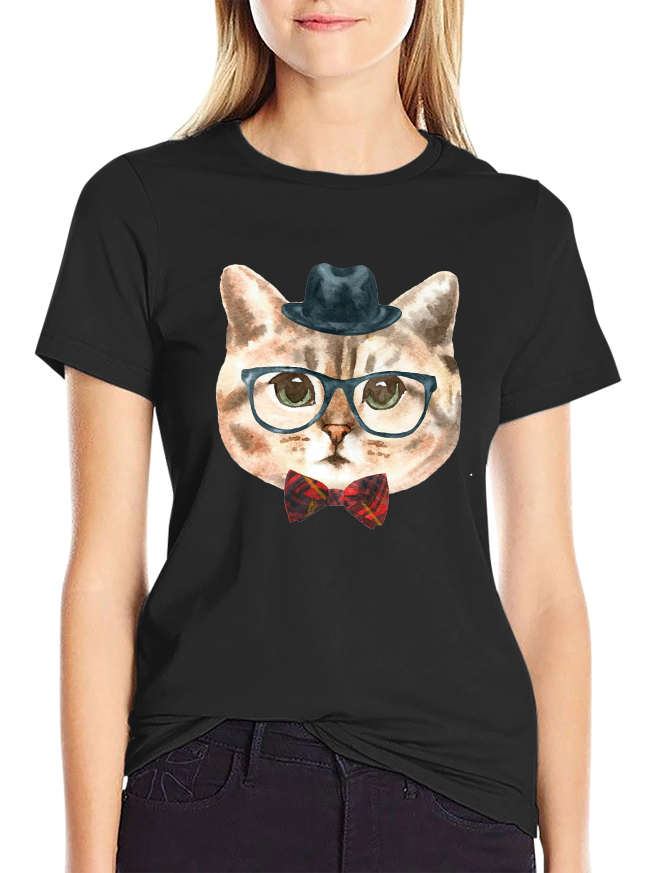 Hipster Cat Graphic Tee - Funny Novelty T-Shirt