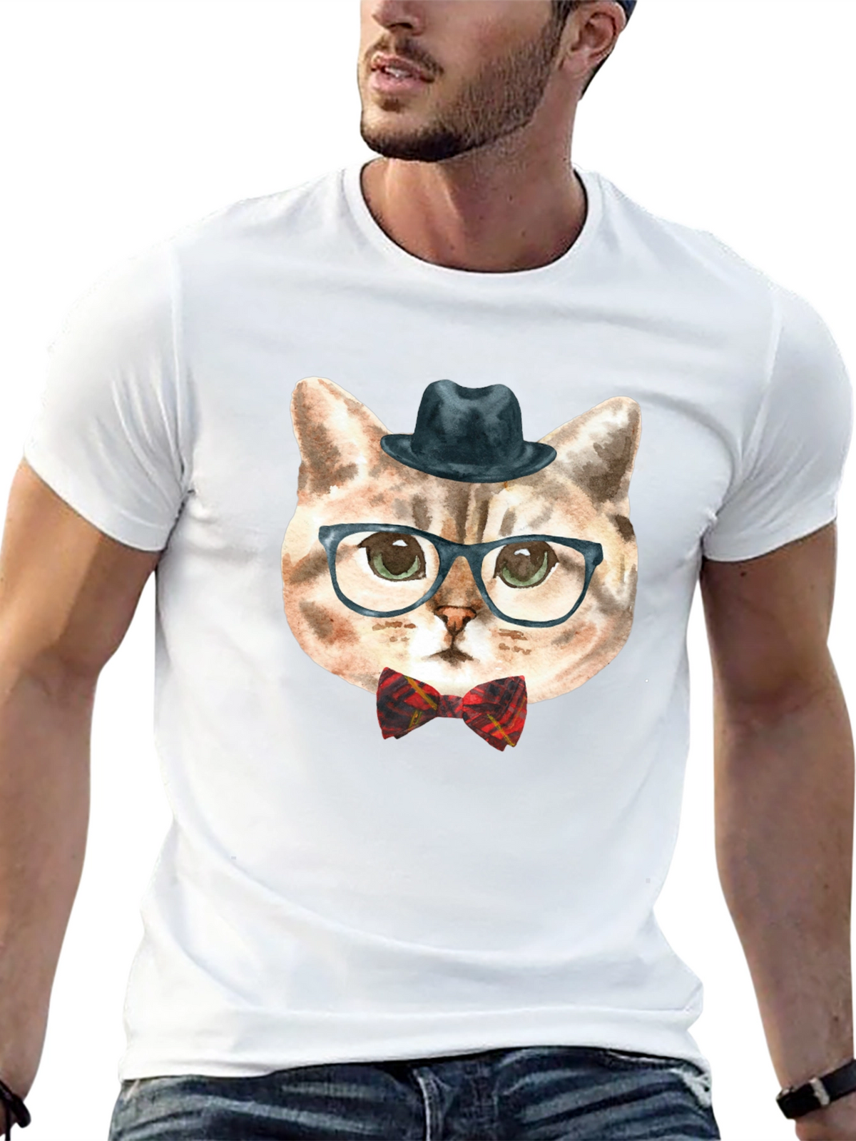 Hipster Cat Graphic Tee - Funny Novelty T-Shirt