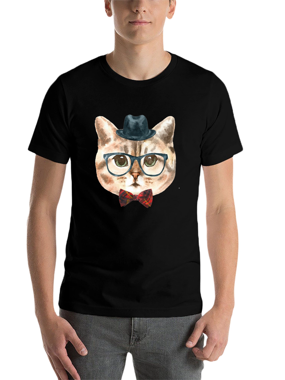 Hipster Cat Graphic Tee - Funny Novelty T-Shirt