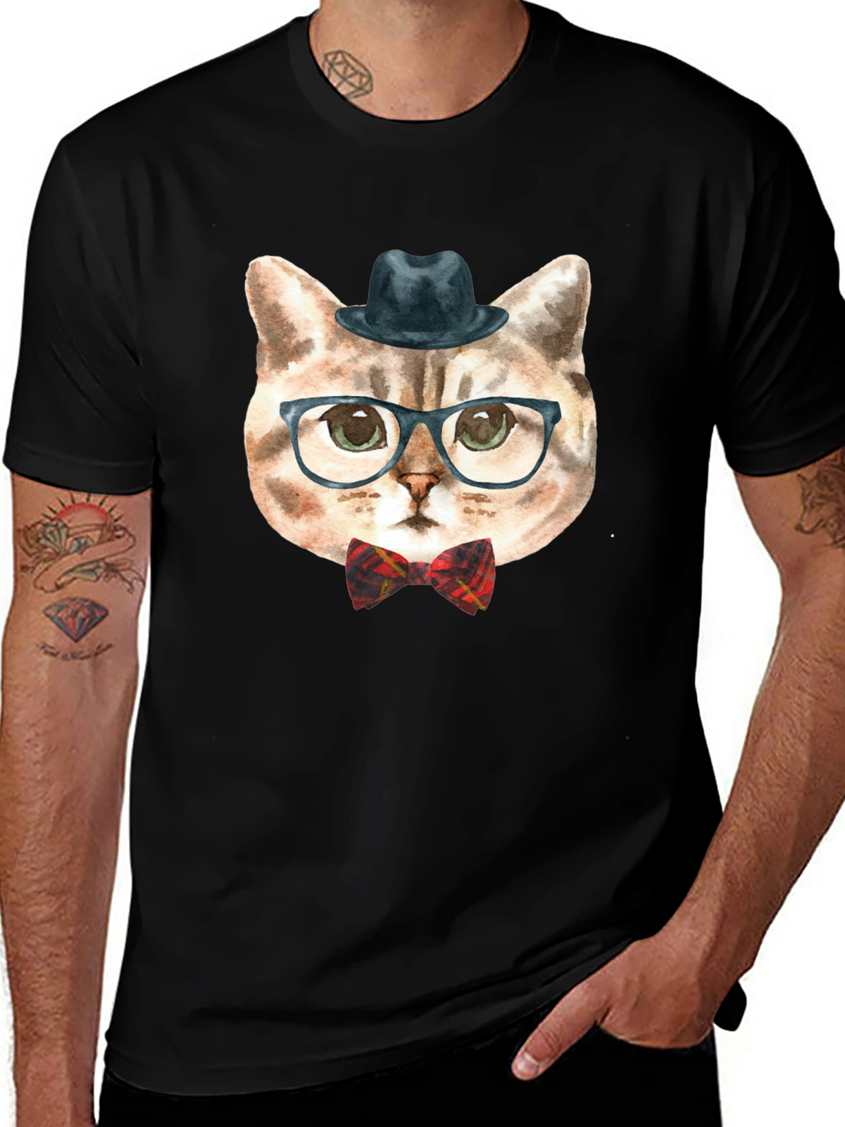 Hipster Cat Graphic Tee - Funny Novelty T-Shirt