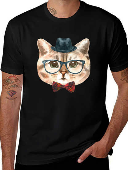 Hipster Cat Graphic Tee - Funny Novelty T-Shirt