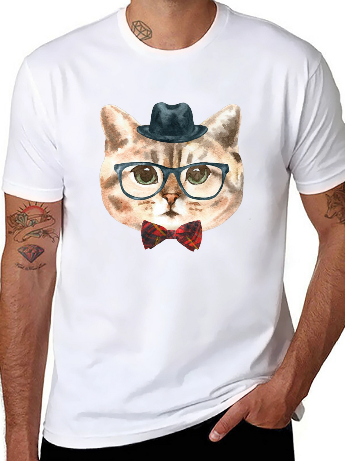 Hipster Cat Graphic Tee - Funny Novelty T-Shirt