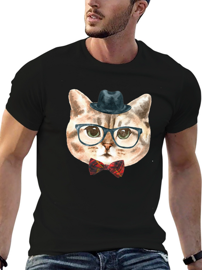 Hipster Cat Graphic Tee - Funny Novelty T-Shirt