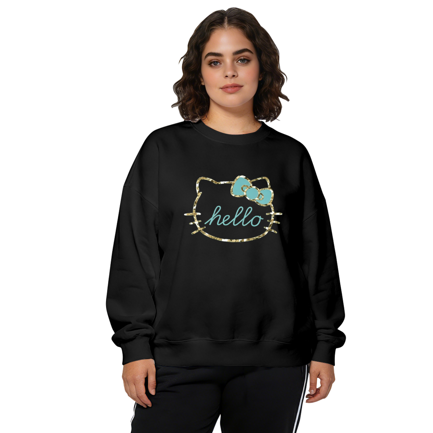 Glitter Outline Hello Kitty Cute Graphic Crewneck Sweatshirt