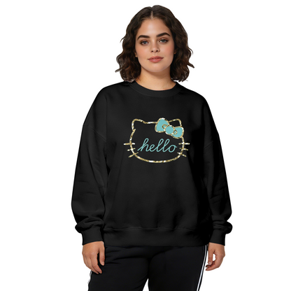 Glitter Outline Hello Kitty Cute Graphic Crewneck Sweatshirt