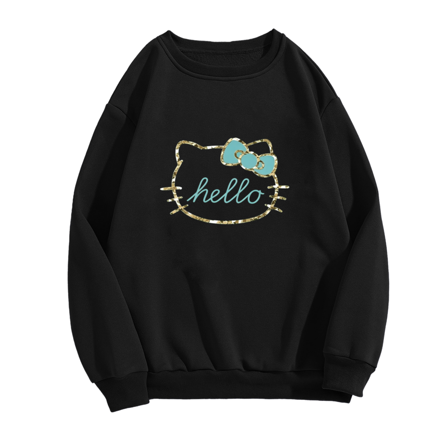 Glitter Outline Hello Kitty Cute Graphic Crewneck Sweatshirt