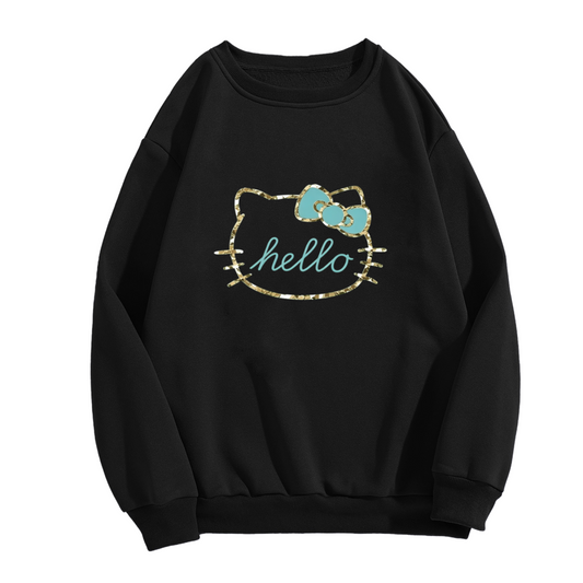 Glitter Outline Hello Kitty Cute Graphic Crewneck Sweatshirt