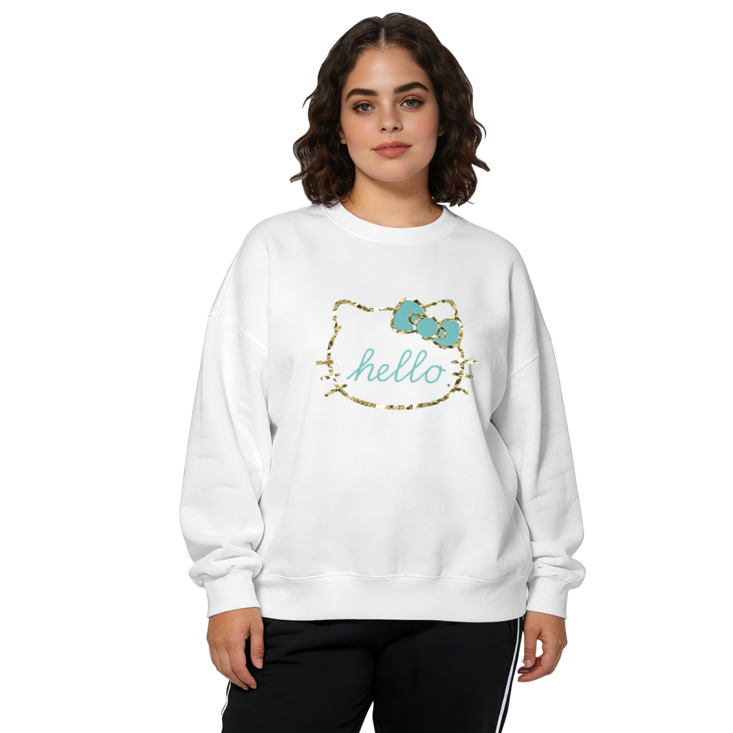 Glitter Outline Hello Kitty Cute Graphic Crewneck Sweatshirt