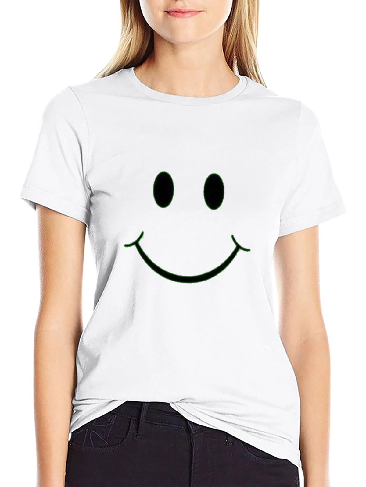 Neon Green Smiley Face Black T-Shirt