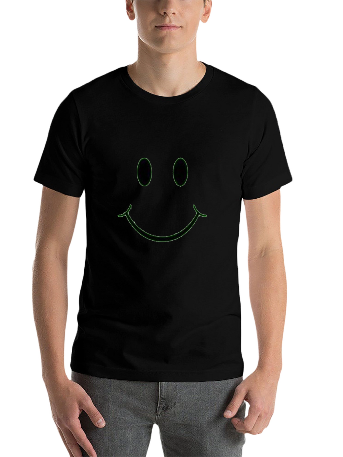 Neon Green Smiley Face Black T-Shirt
