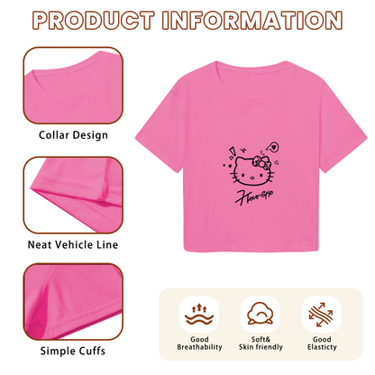 Minimal Line?Art Hello Kitty Pink Cropped T?Shirt