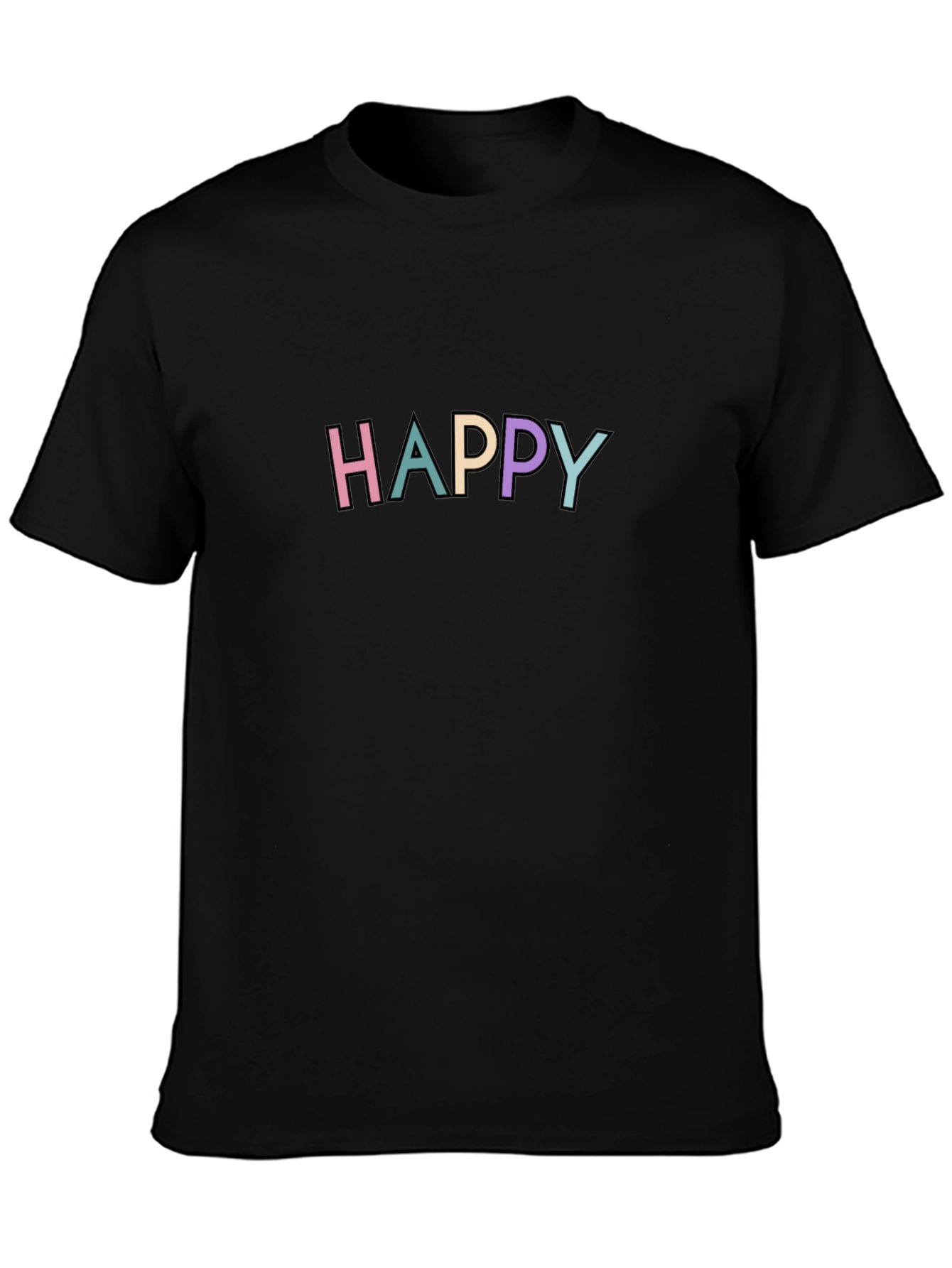 Happy Graphic Print Black Crew Neck T-Shirt