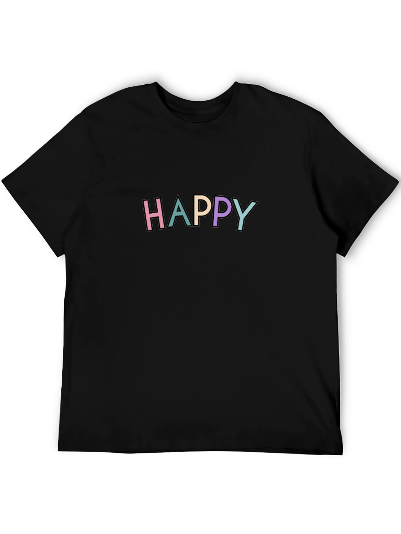 Happy Graphic Print Black Crew Neck T-Shirt