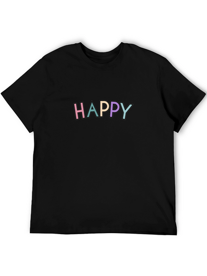 Happy Graphic Print Black Crew Neck T-Shirt