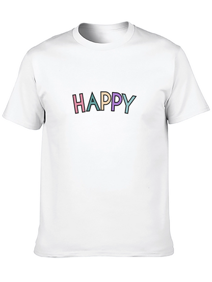 Happy Graphic Print Black Crew Neck T-Shirt