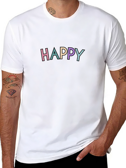 Happy Graphic Print Black Crew Neck T-Shirt