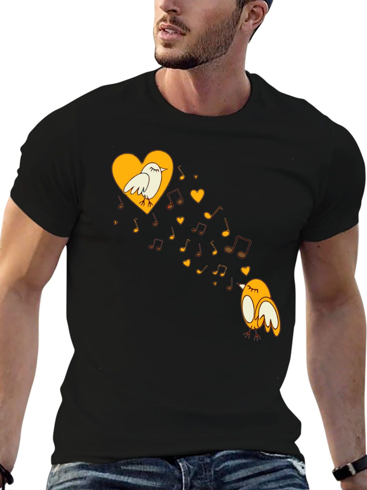 Musical Birds Graphic Tee - Black Unisex T-Shirt