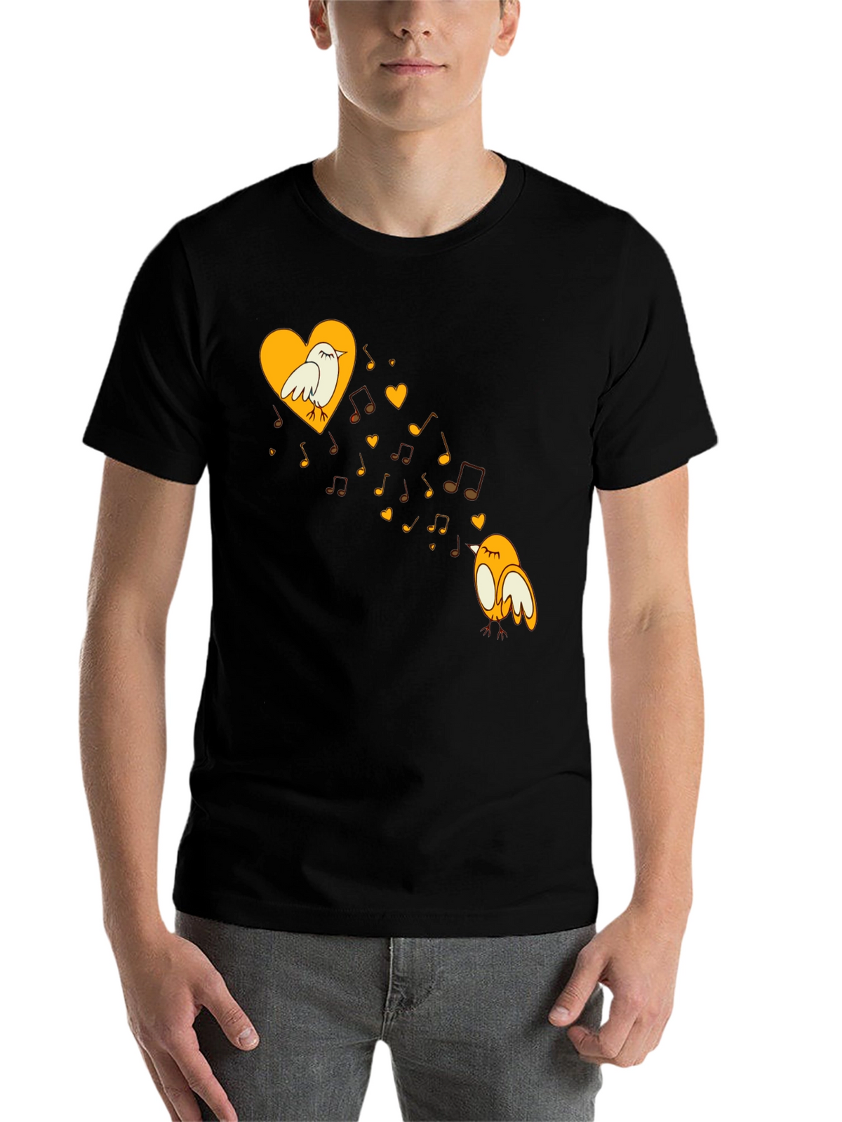 Musical Birds Graphic Tee - Black Unisex T-Shirt