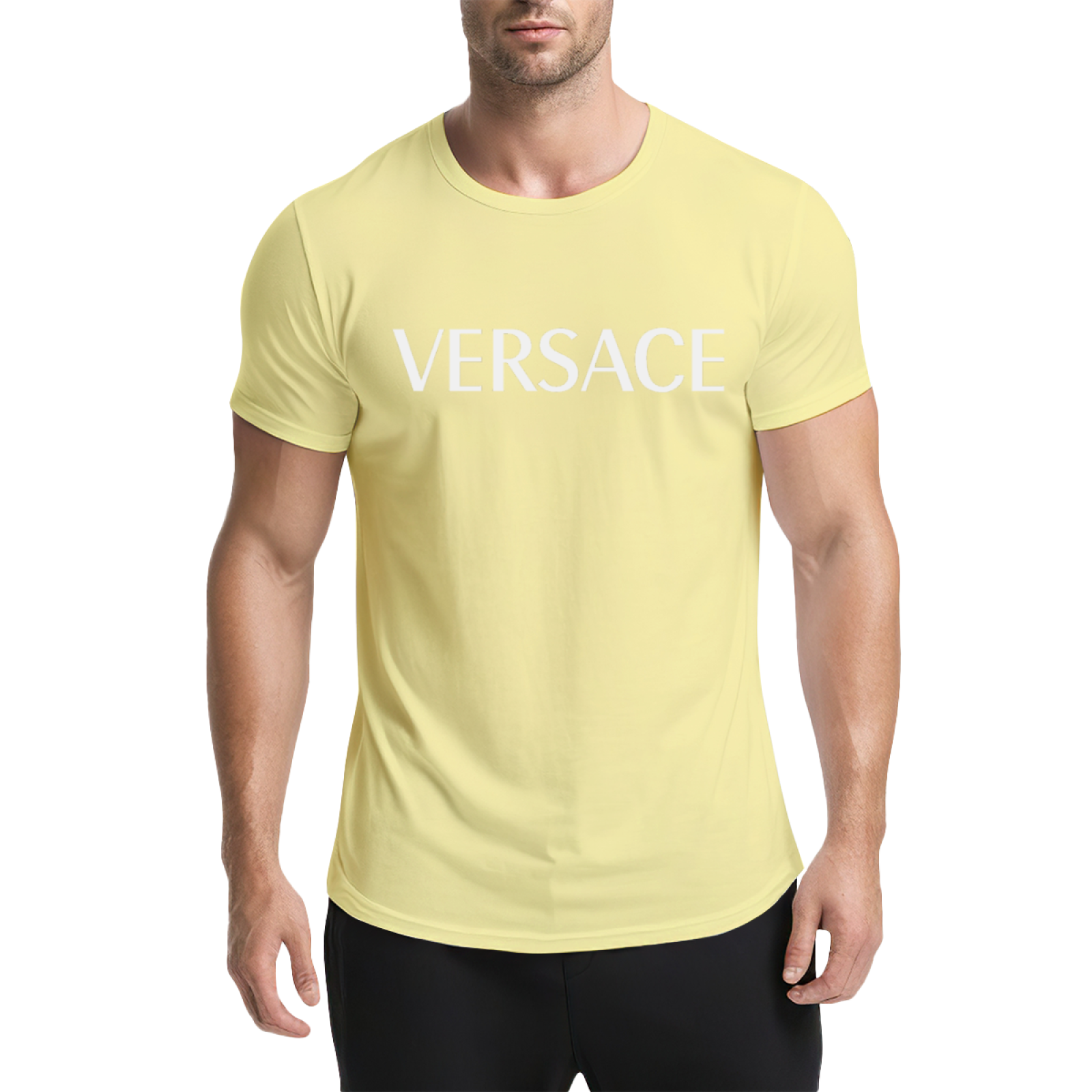 Plain Simple VERSACE White Text Navy Casual Tee