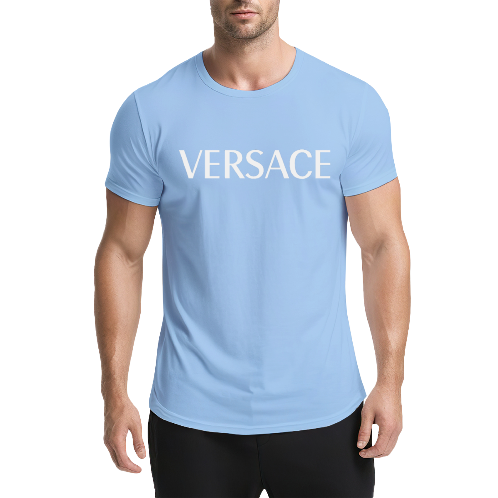 Plain Simple VERSACE White Text Navy Casual Tee