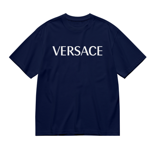 Plain Simple VERSACE White Text Navy Casual Tee