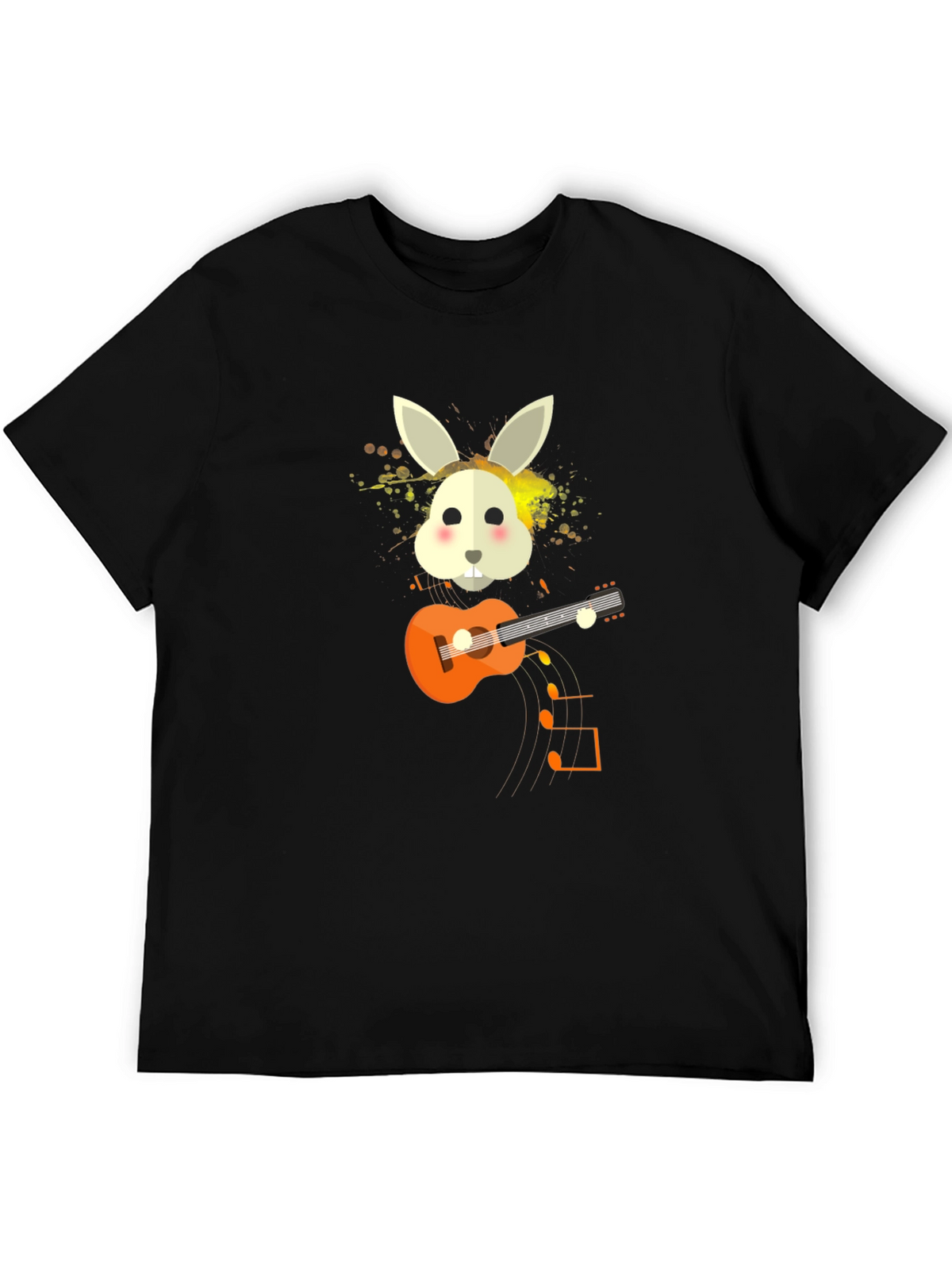 Rabbit Guitar Player Graphic Tee - Unisex Black T-Shirt