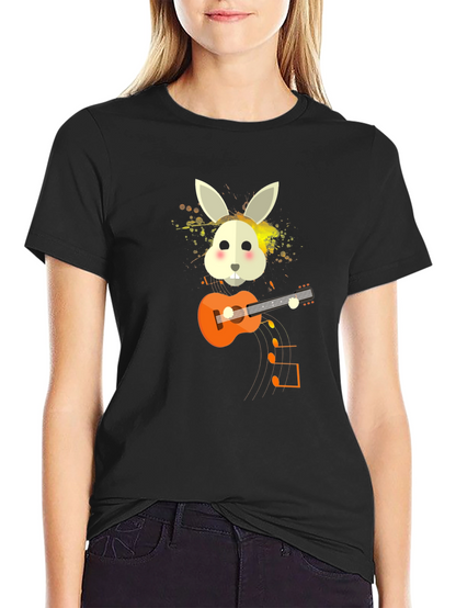 Rabbit Guitar Player Graphic Tee - Unisex Black T-Shirt