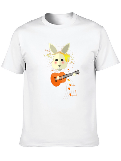 Rabbit Guitar Player Graphic Tee - Unisex Black T-Shirt