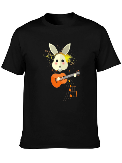Rabbit Guitar Player Graphic Tee - Unisex Black T-Shirt