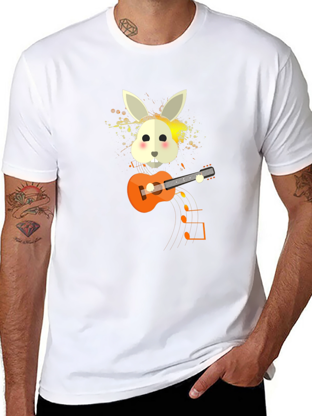 Rabbit Guitar Player Graphic Tee - Unisex Black T-Shirt
