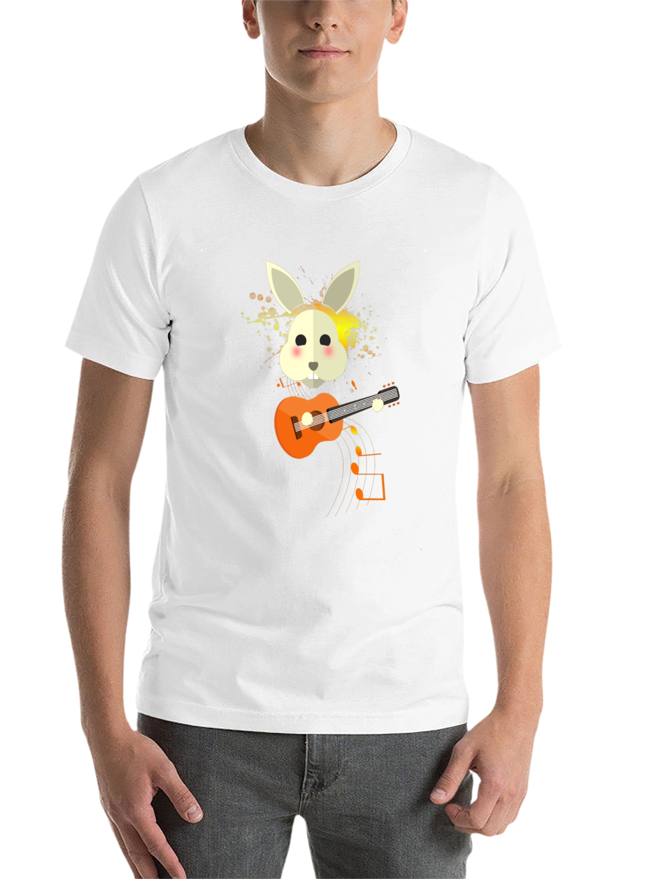 Rabbit Guitar Player Graphic Tee - Unisex Black T-Shirt