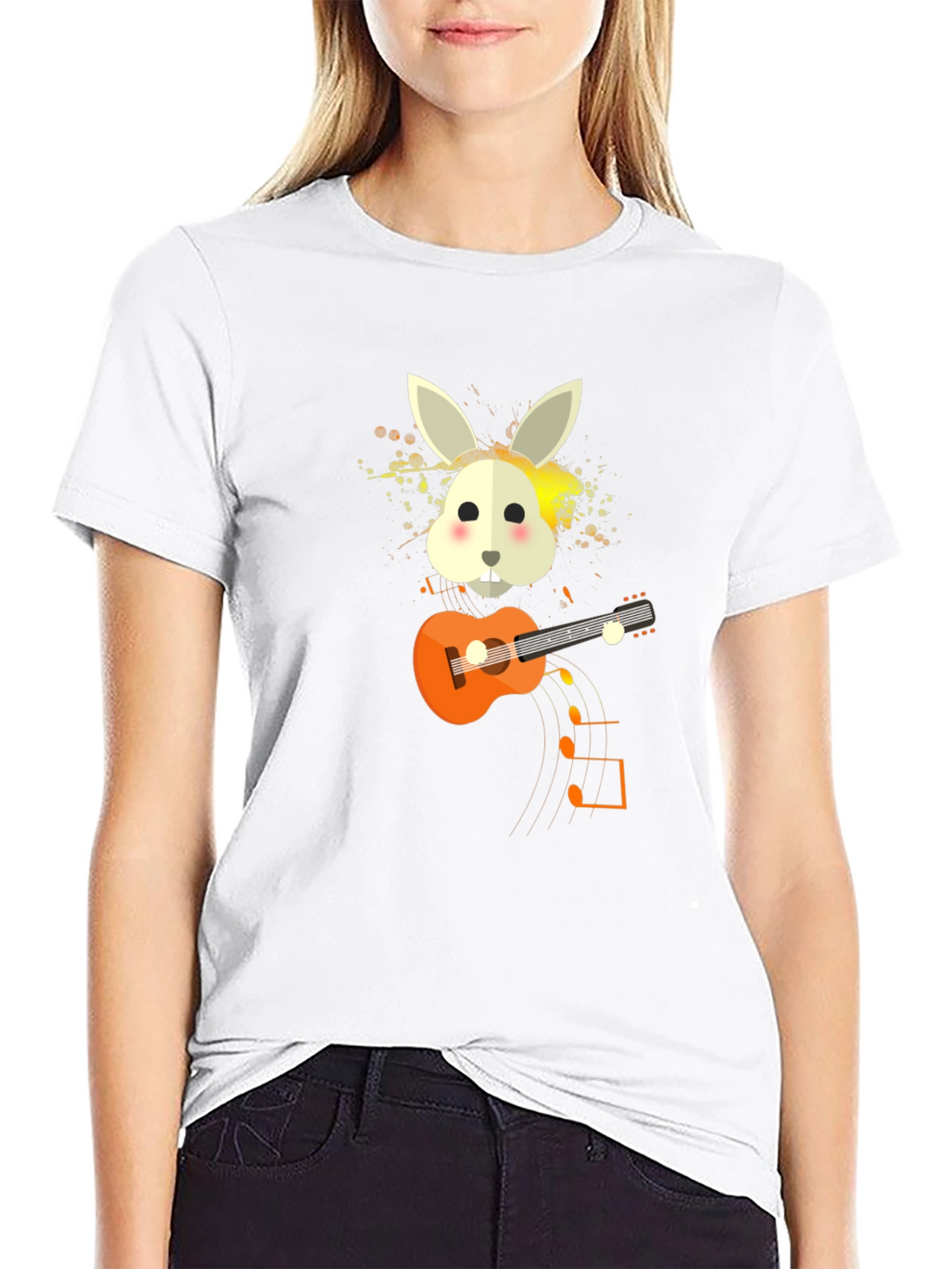Rabbit Guitar Player Graphic Tee - Unisex Black T-Shirt