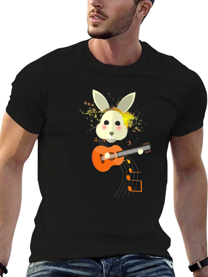 Rabbit Guitar Player Graphic Tee - Unisex Black T-Shirt