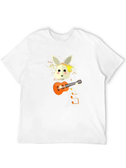 Rabbit Guitar Player Graphic Tee - Unisex Black T-Shirt