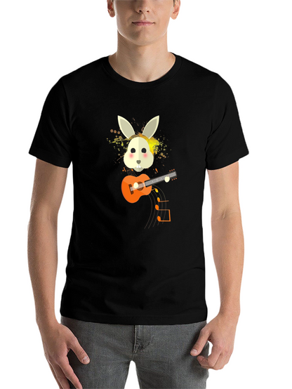 Rabbit Guitar Player Graphic Tee - Unisex Black T-Shirt