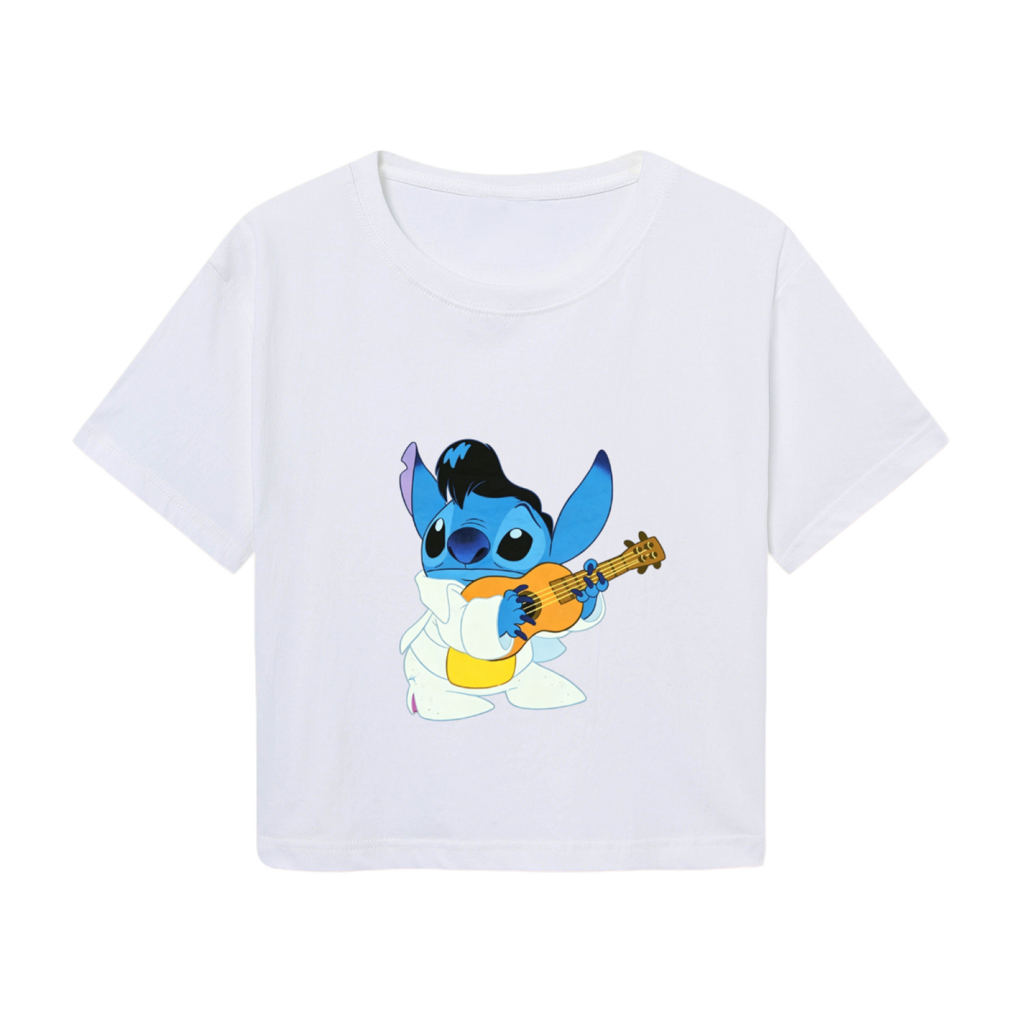 Elvis Rock?N?Roll Stitch Fun Graphic Cropped Top Cute Cartoon Crop Tee
