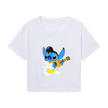 Elvis Rock?N?Roll Stitch Fun Graphic Cropped Top Cute Cartoon Crop Tee