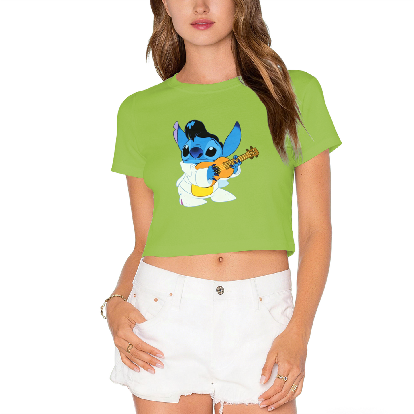 Elvis Rock?N?Roll Stitch Fun Graphic Cropped Top Cute Cartoon Crop Tee
