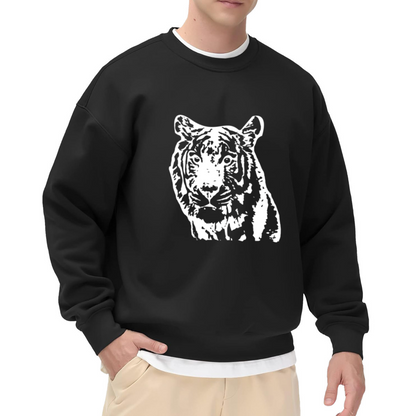 Fierce Tiger Head Crewneck Sweatshirt - High Contrast Wild Animal Graphic Casual Streetwear Pullover