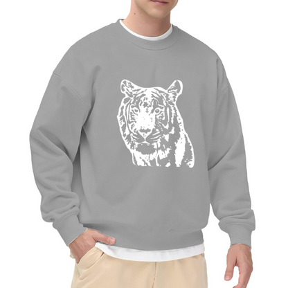 Fierce Tiger Head Crewneck Sweatshirt - High Contrast Wild Animal Graphic Casual Streetwear Pullover