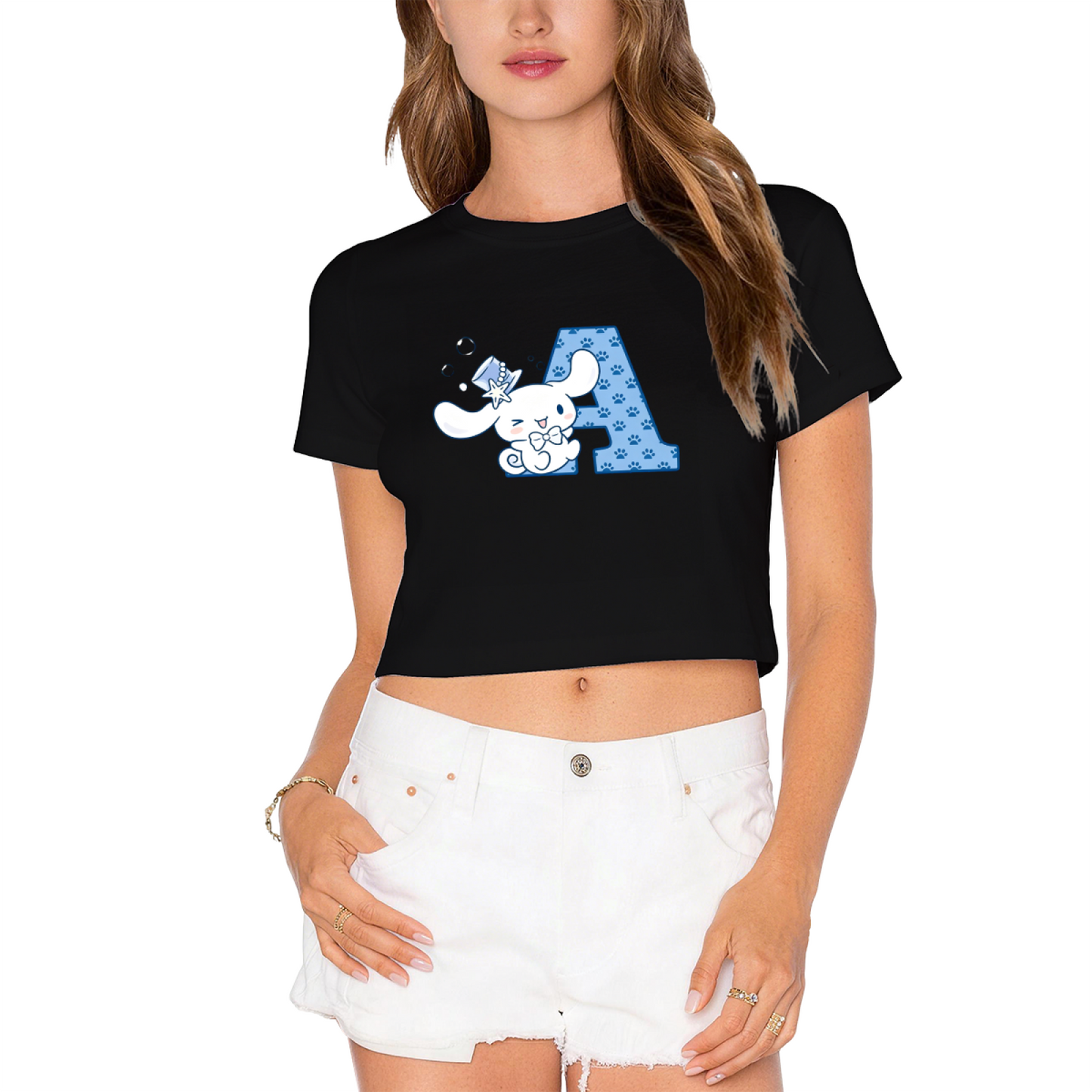 Magic Letter A Cinnamoroll White Cropped T?Shirt