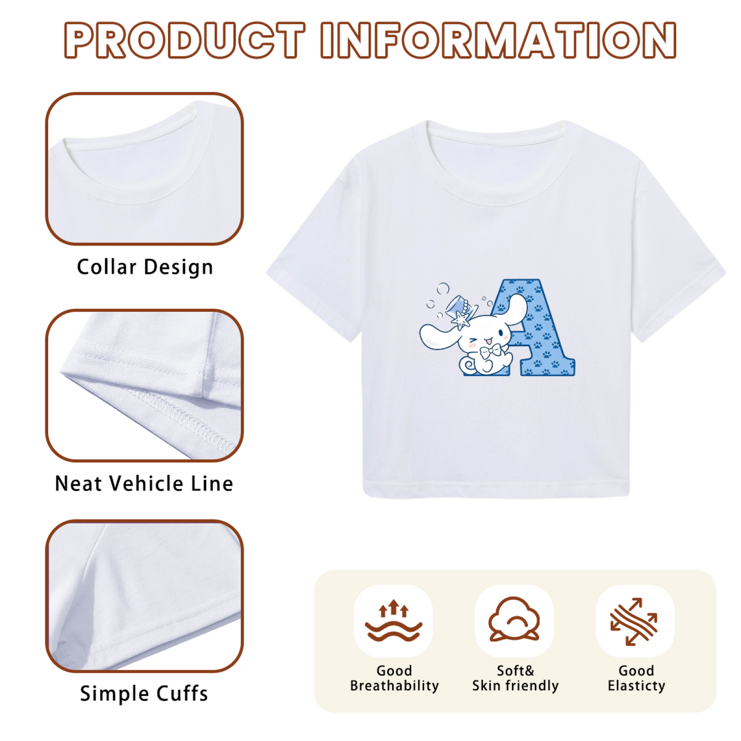 Magic Letter A Cinnamoroll White Cropped T?Shirt