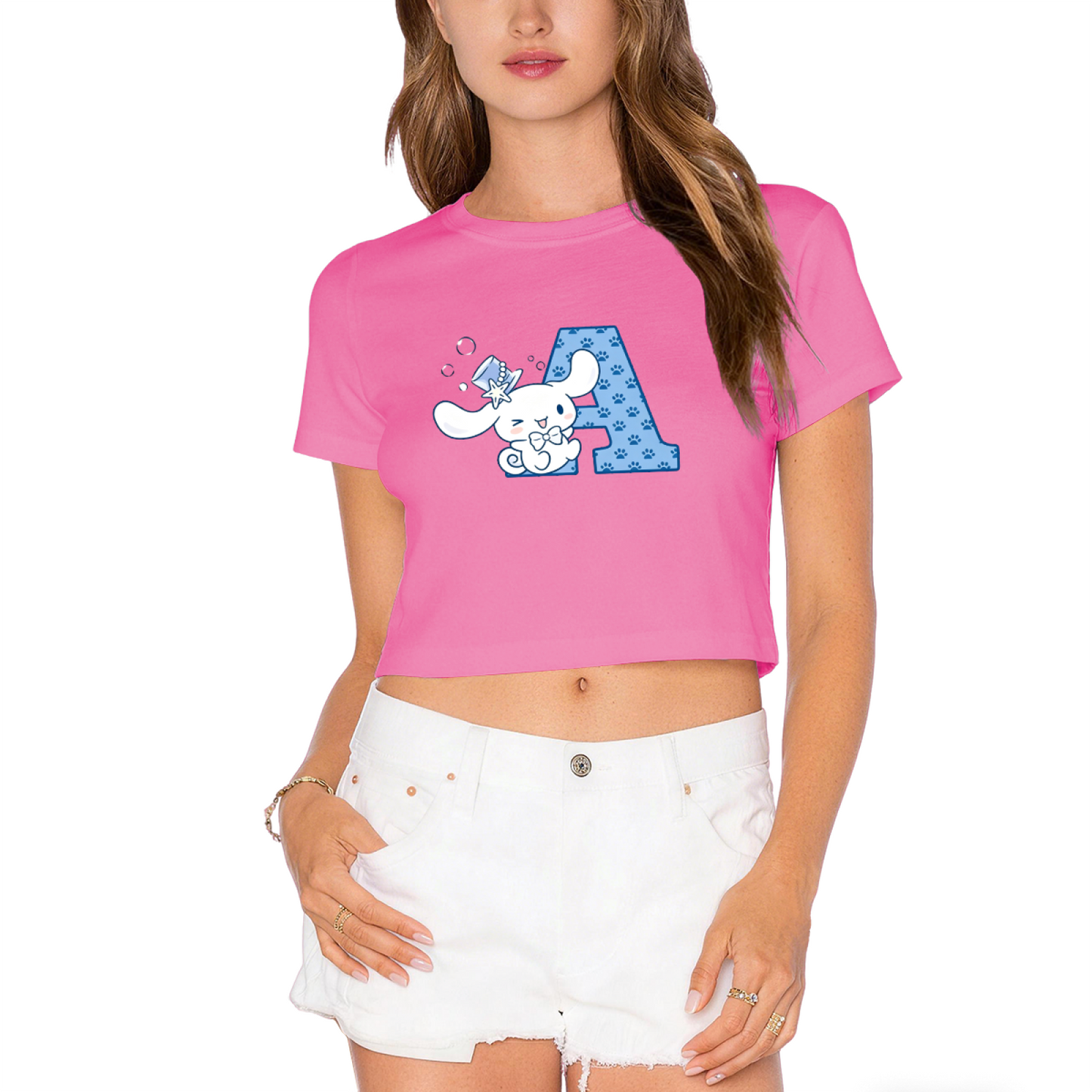 Magic Letter A Cinnamoroll White Cropped T?Shirt