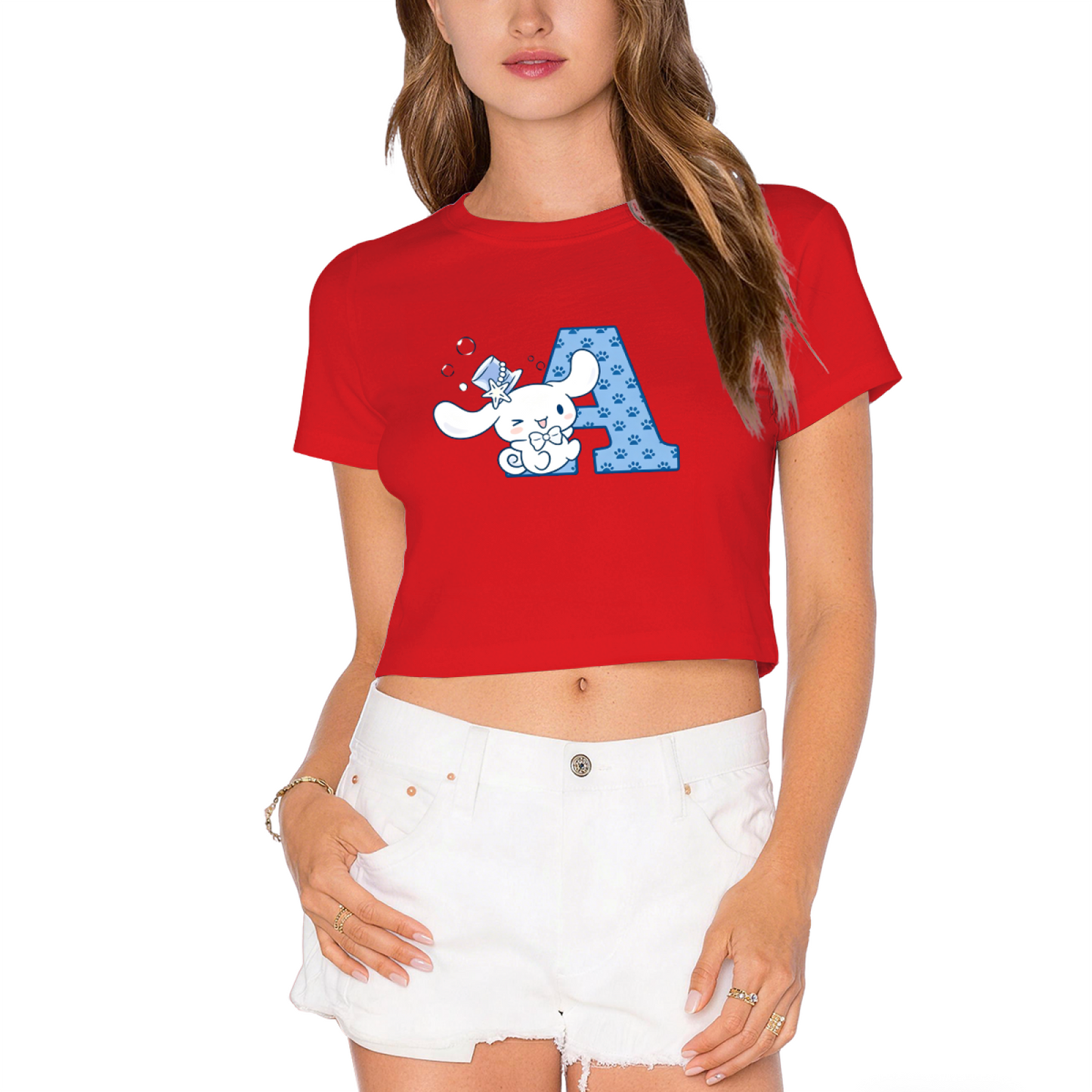 Magic Letter A Cinnamoroll White Cropped T?Shirt