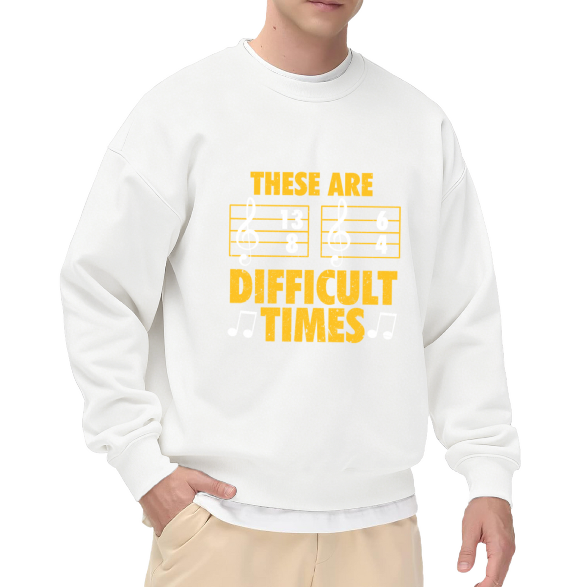 These Are Difficult Times Musician Crewneck Sweatshirt with 13/8 & 6/4 Time Signatures